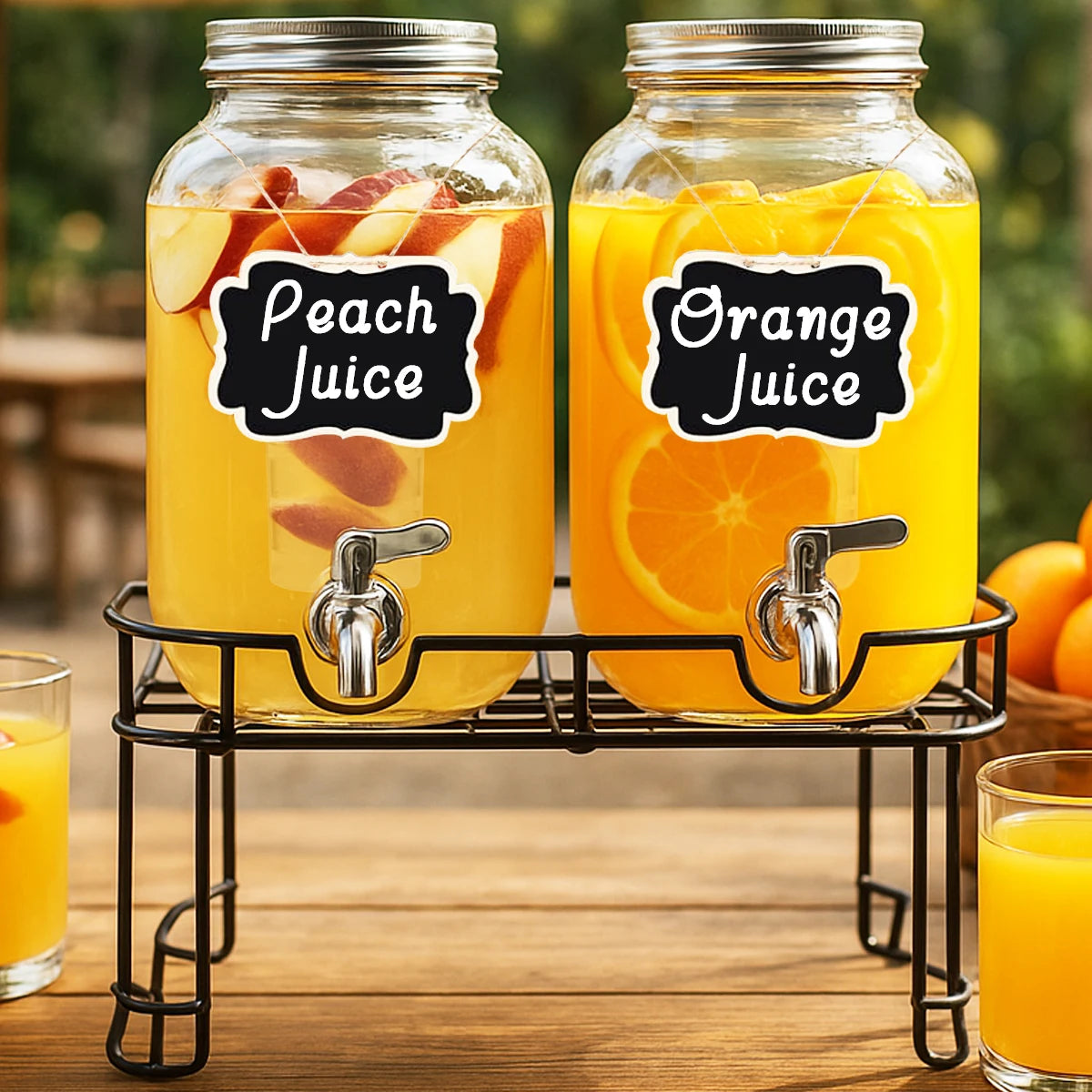 Drink Dispenser Dual Pack Glass With Stand And Stainless Faucet