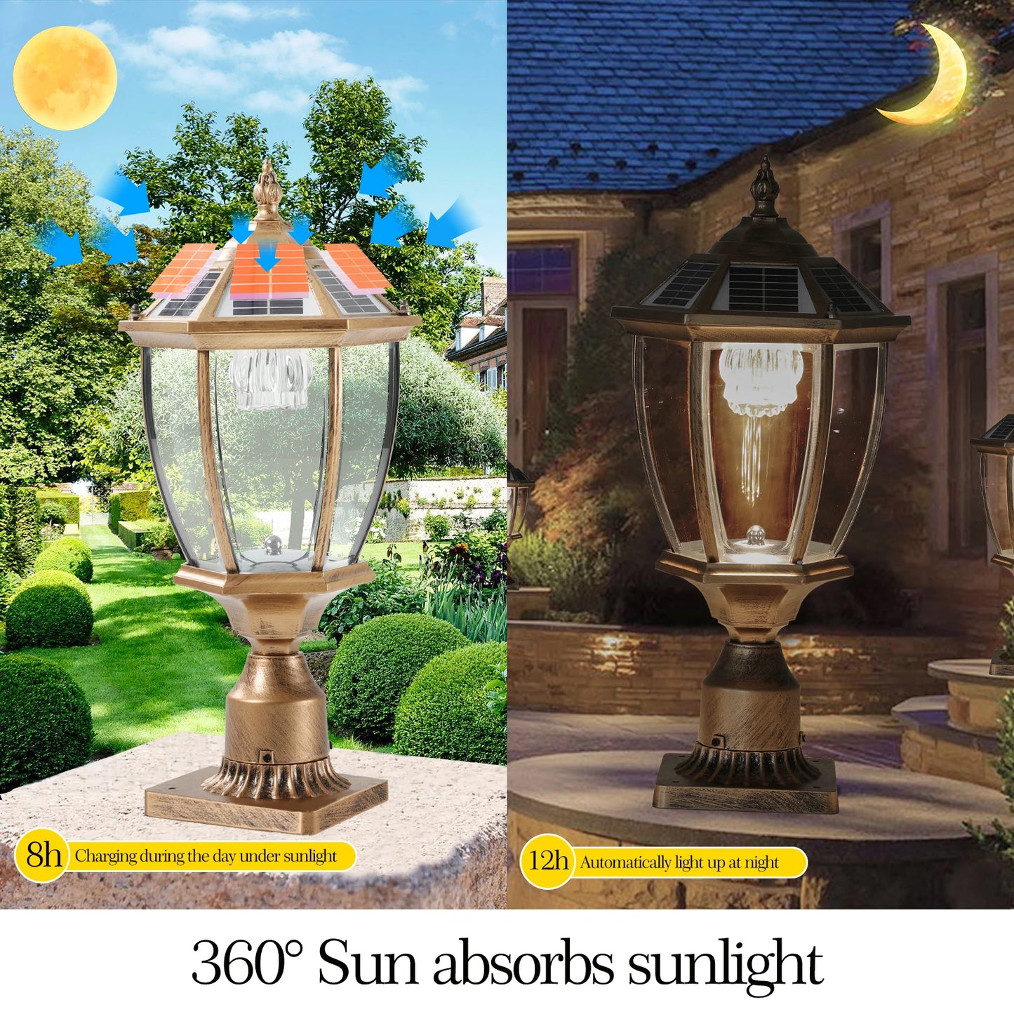 ARLGSITE Vintage Solar LED Post Light Outdoor Garden Lamp