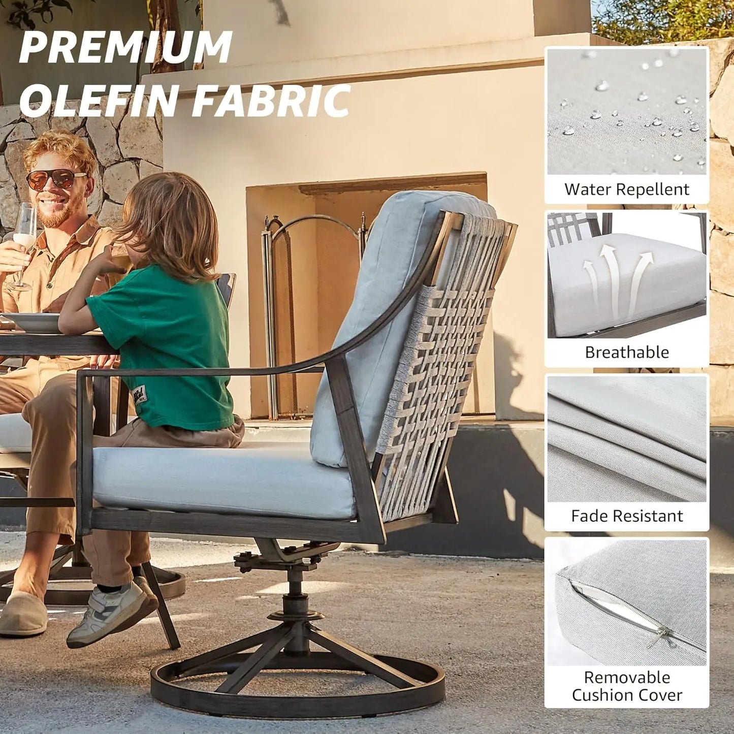 Outdoor Dining Set With Swivel Rocking Chairs And Round Table Umbrella Hole