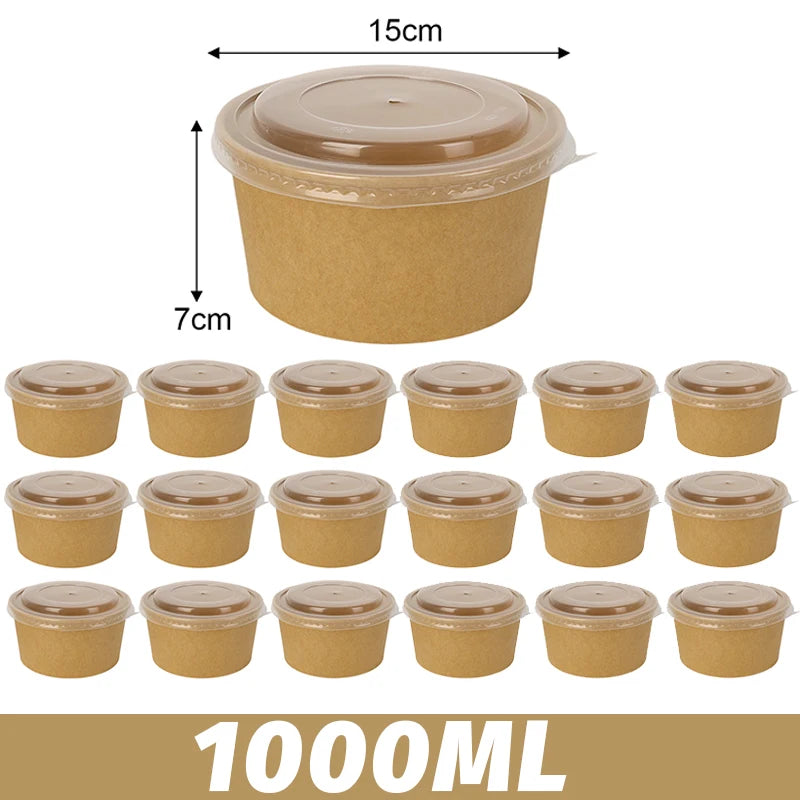 Kraft Paper Disposable Lunch Boxes With Lids For Soup Noodles