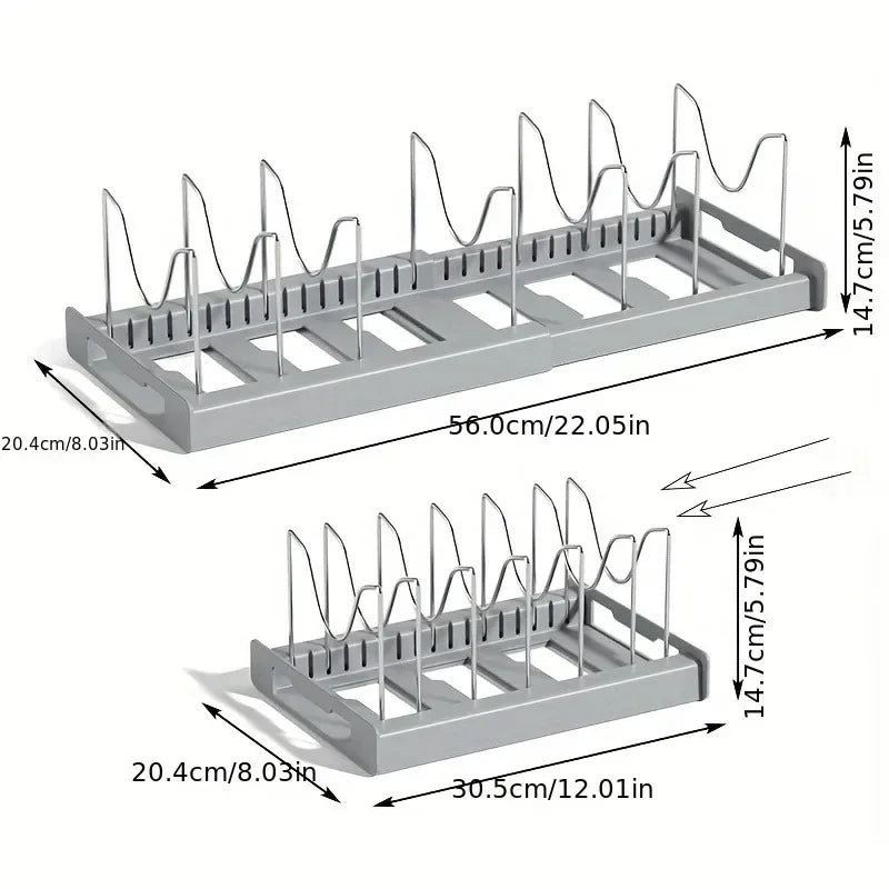 Expandable Pot Organizer Rack, Adjustable Divider for Kitchen Cabinet, Multi-Purpose Storage for Pots & Pans