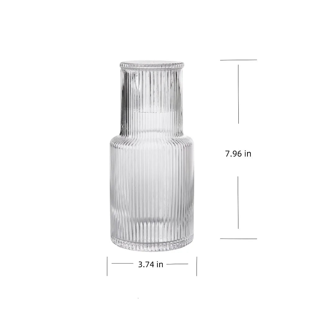 30 Ounce Clear Ribbed Glass Pitcher Carafe with Lid Cover Beverage Serving Decanter for Homemade Juice Milk Cold Drinks Kitchen Bar Restaurant Daily Use