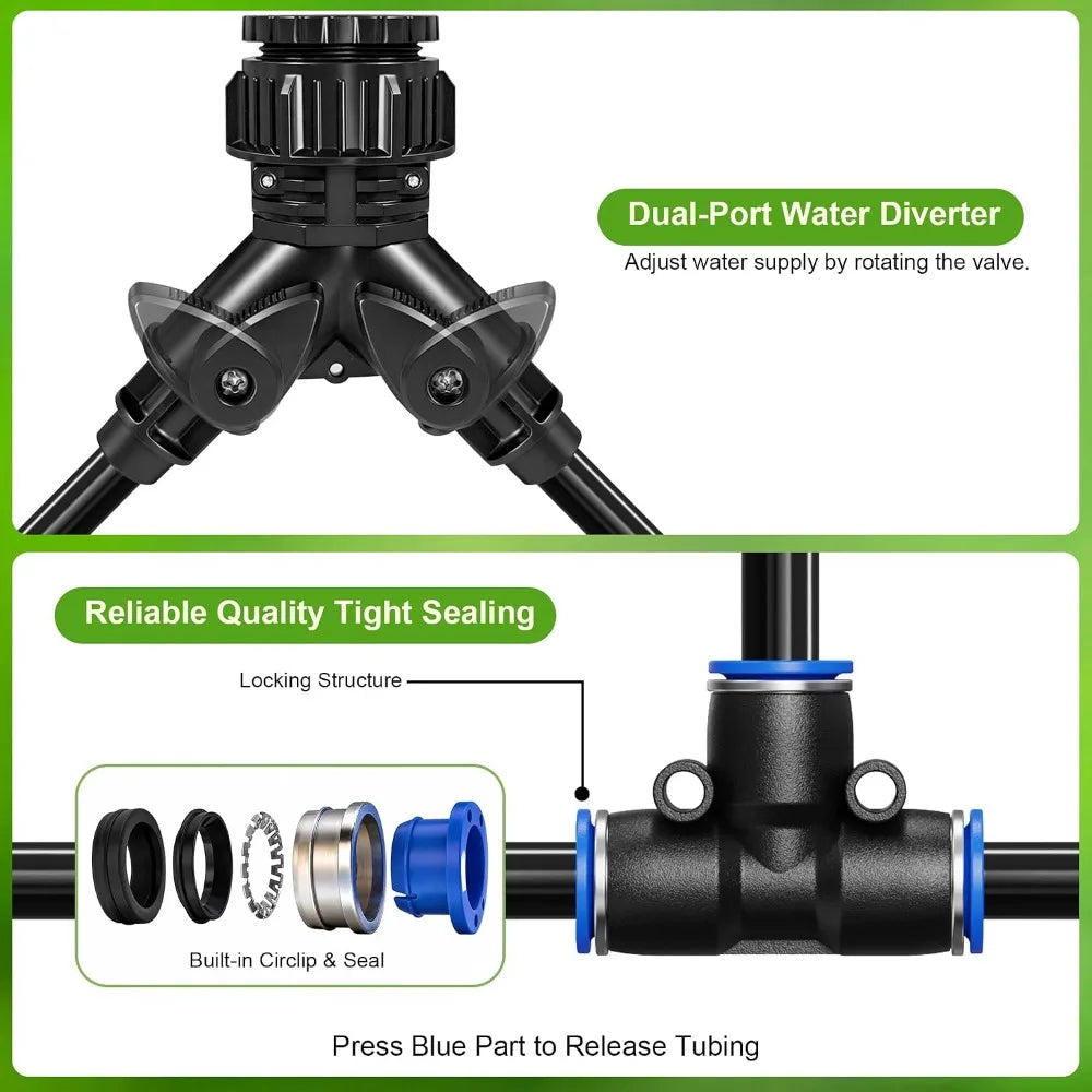 200Ft 360° Adjustable Irrigation System With Stake Holders, 1/4" Tubing, 32 Nozzles, Automatic Watering Misting Sprinkler For Garden, Raised Bed, Lawn, Plants