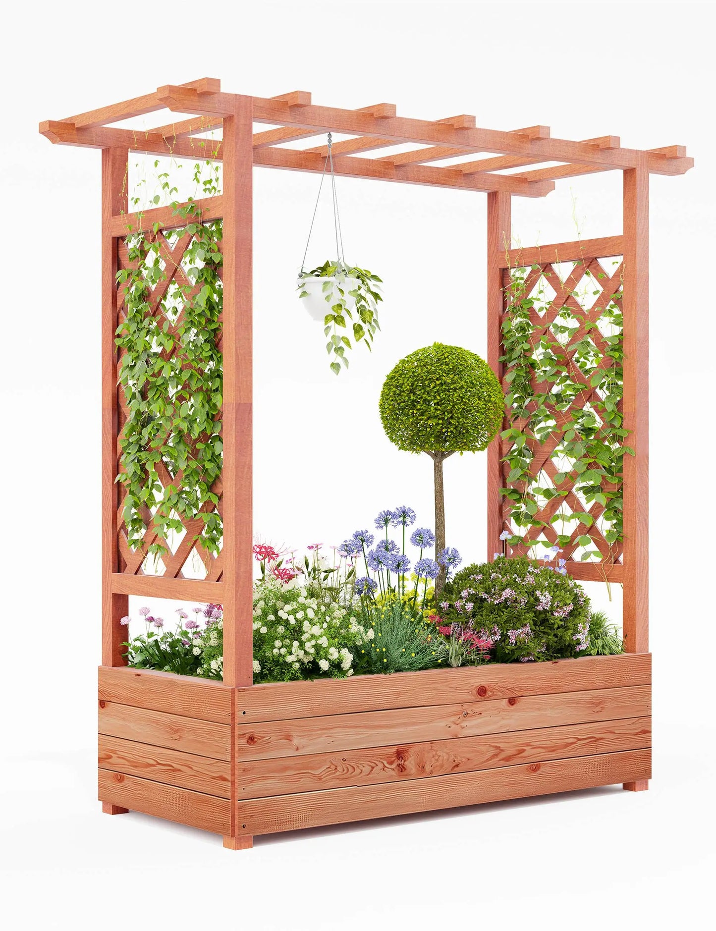 HiMISS Wooden Raised Garden Bed With Trellis Planter For Climbing Plants
