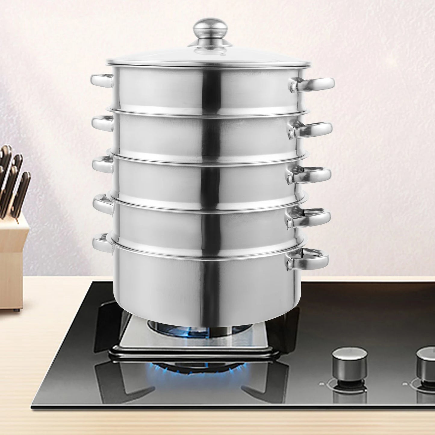 5-Tier Stainless Steel Steamer Pot 304 Food Grade Stackable Cookware
