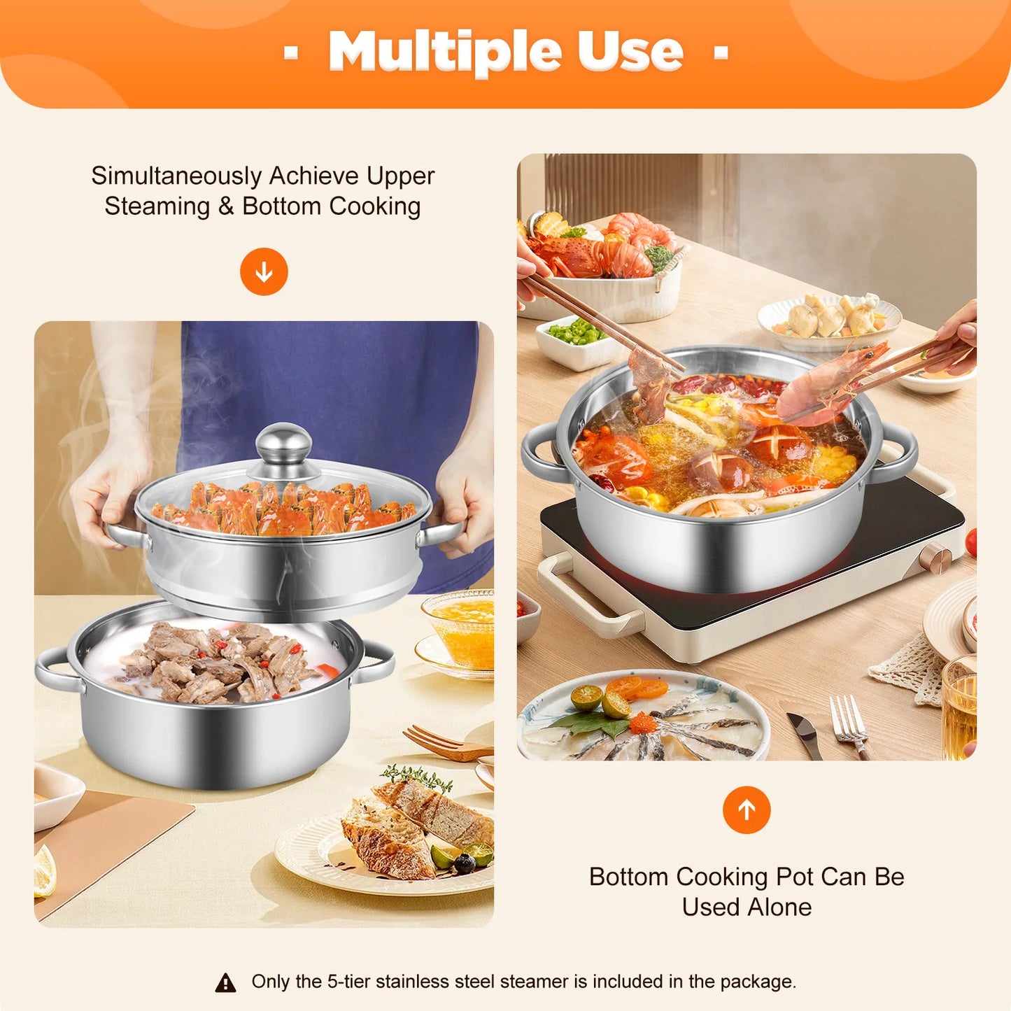 Stainless Steel Steamer Pot With Lid And Handles Dishwasher Safe
