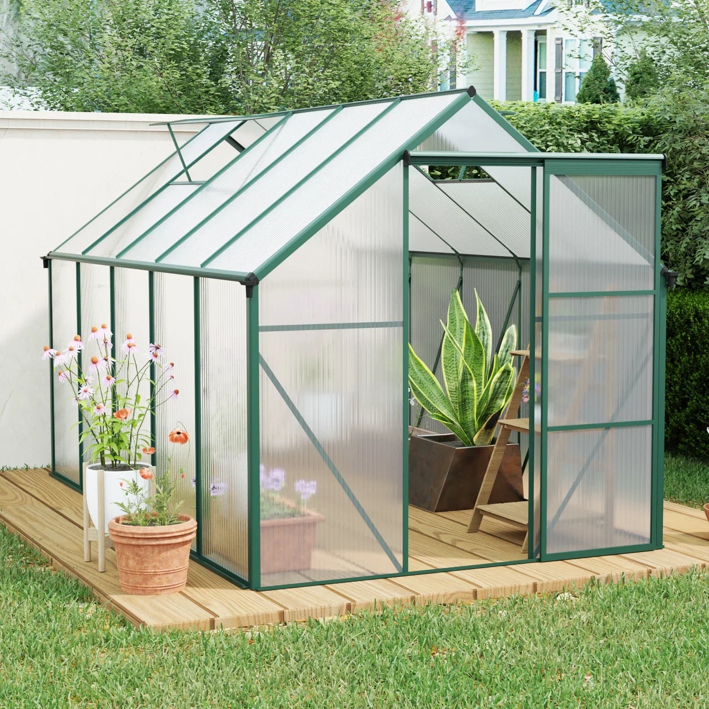 Polycarbonate Greenhouse Heavy Duty Walk-In Aluminum Frame