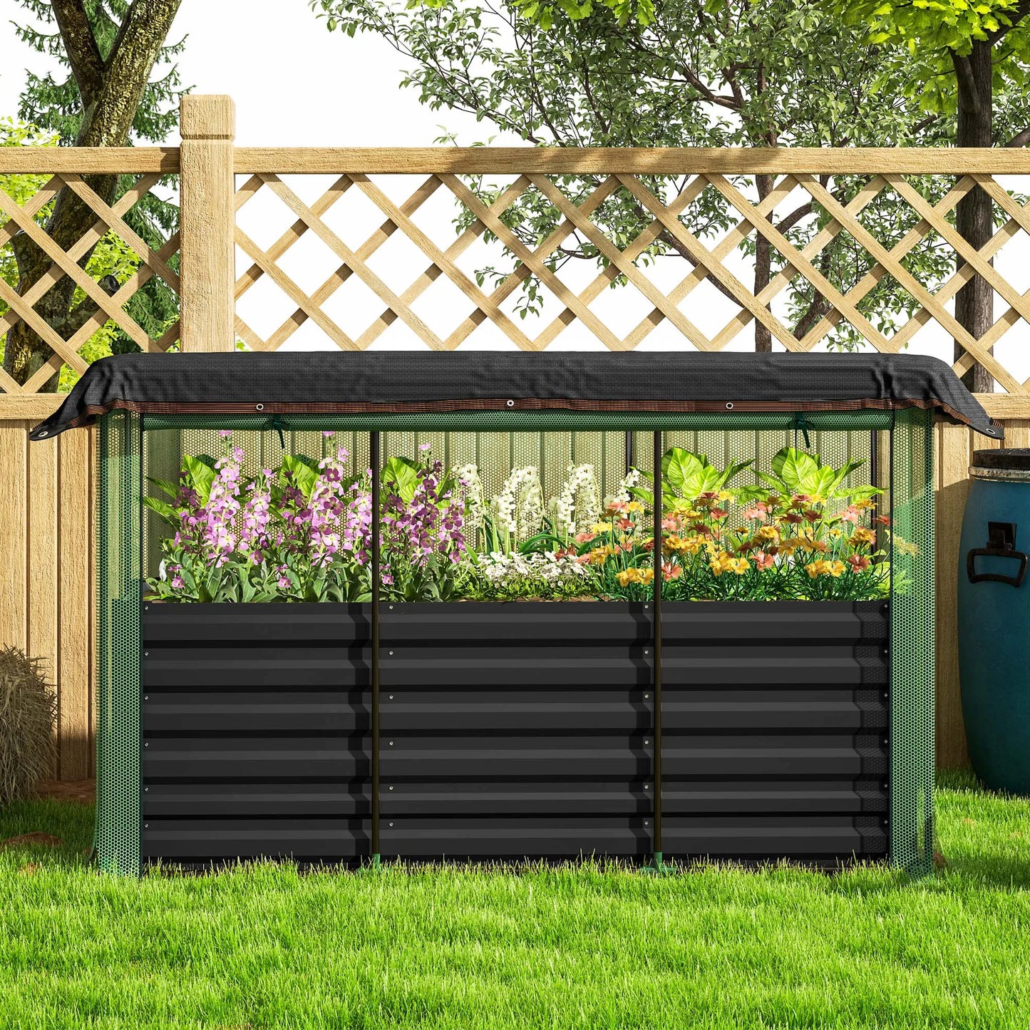 Galvanized Raised Garden Bed with Crop Cage & Shade Cloth, Gray