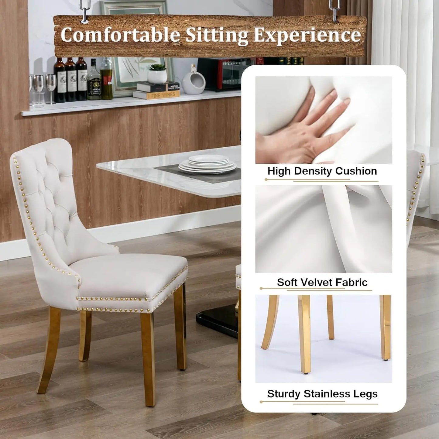 Modern Round Dining Table Set With Velvet Chairs