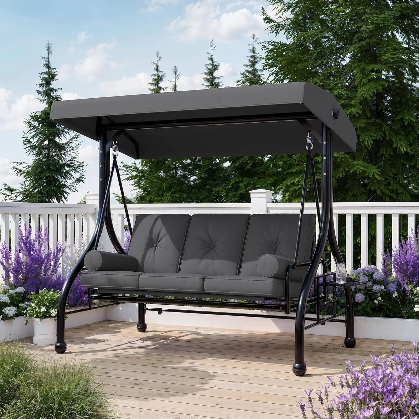 HiMISS 3-Seat Outdoor Porch Swing With Adjustable Canopy
