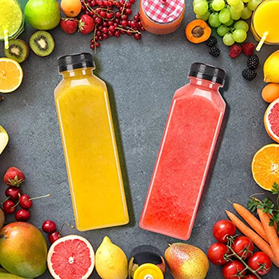 202636pcs 16oz Empty Plastic Juice Bottles with Caps Reusable Clear Bulk Beverage Containers Ideal for Packaging Fresh Juice Mi