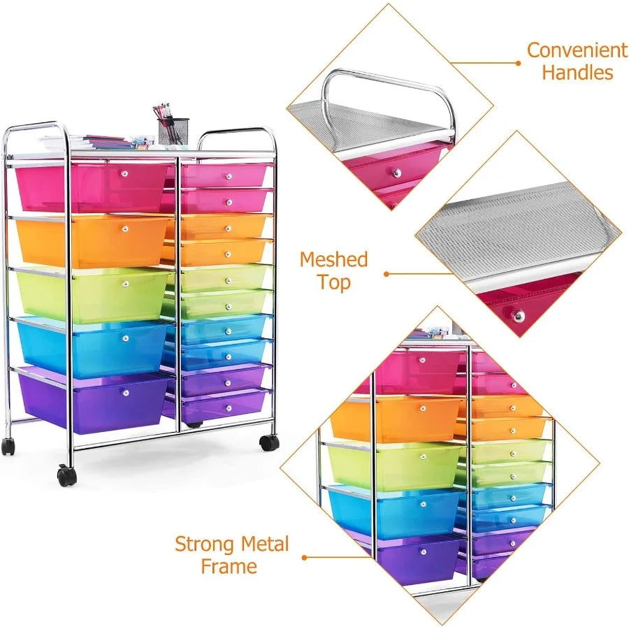 Giantex 15-Drawers Rolling Storage Cart, Mobile Book Paper Organizer Utility Trolley With Wheels, Ideal For School, Office, Home