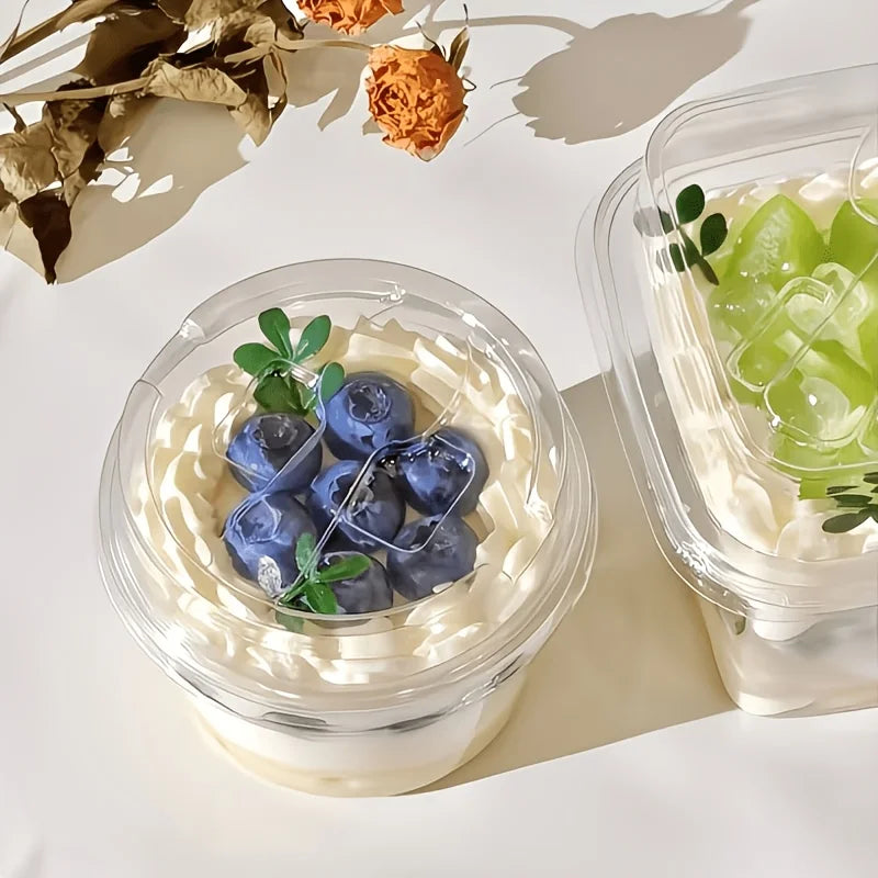 100pcs (50 Cups + 50 Lids) Round Dessert Cups With Lids & Spoons - Reusable Plastic Cake Containers, Ideal For Weddings, Birthda
