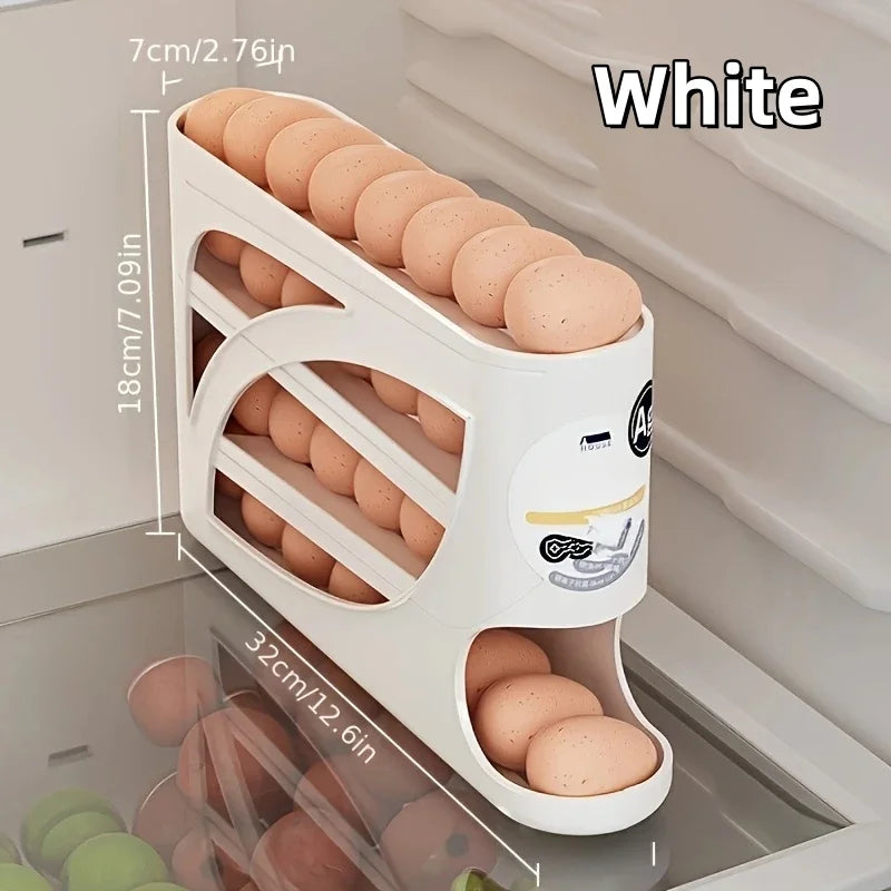 Three-Tier Rolling Egg Storage Container Holds 24 Eggs In Refrigerator