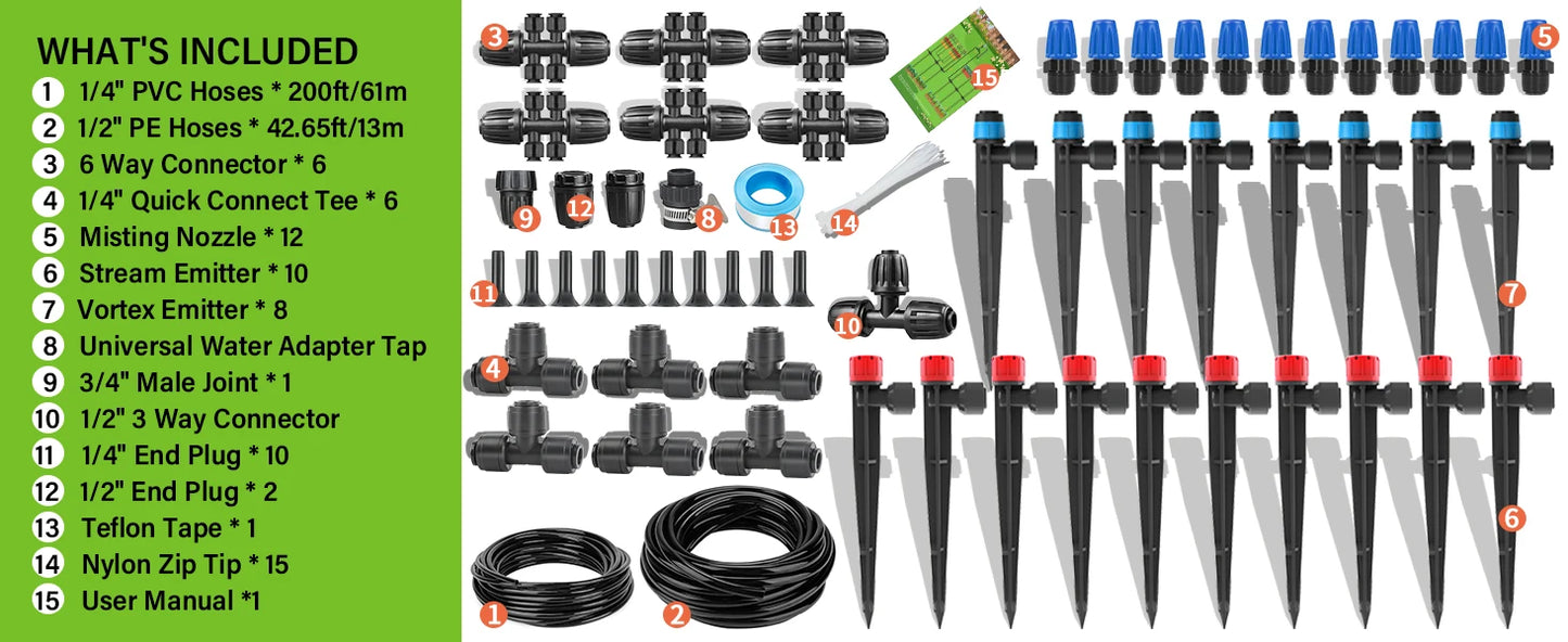 Drip Irrigation Kit for Garden Plants With Hose And Emitters