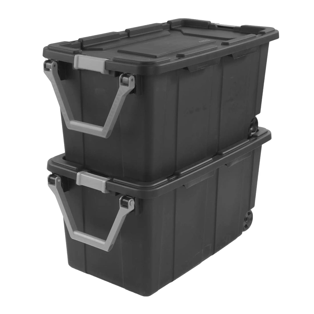 Sterilite Extra Large Storage Bin, 40 Gallon Wheeled Plastic Storage Container with Handle, Black, Pack of 2, Industrial