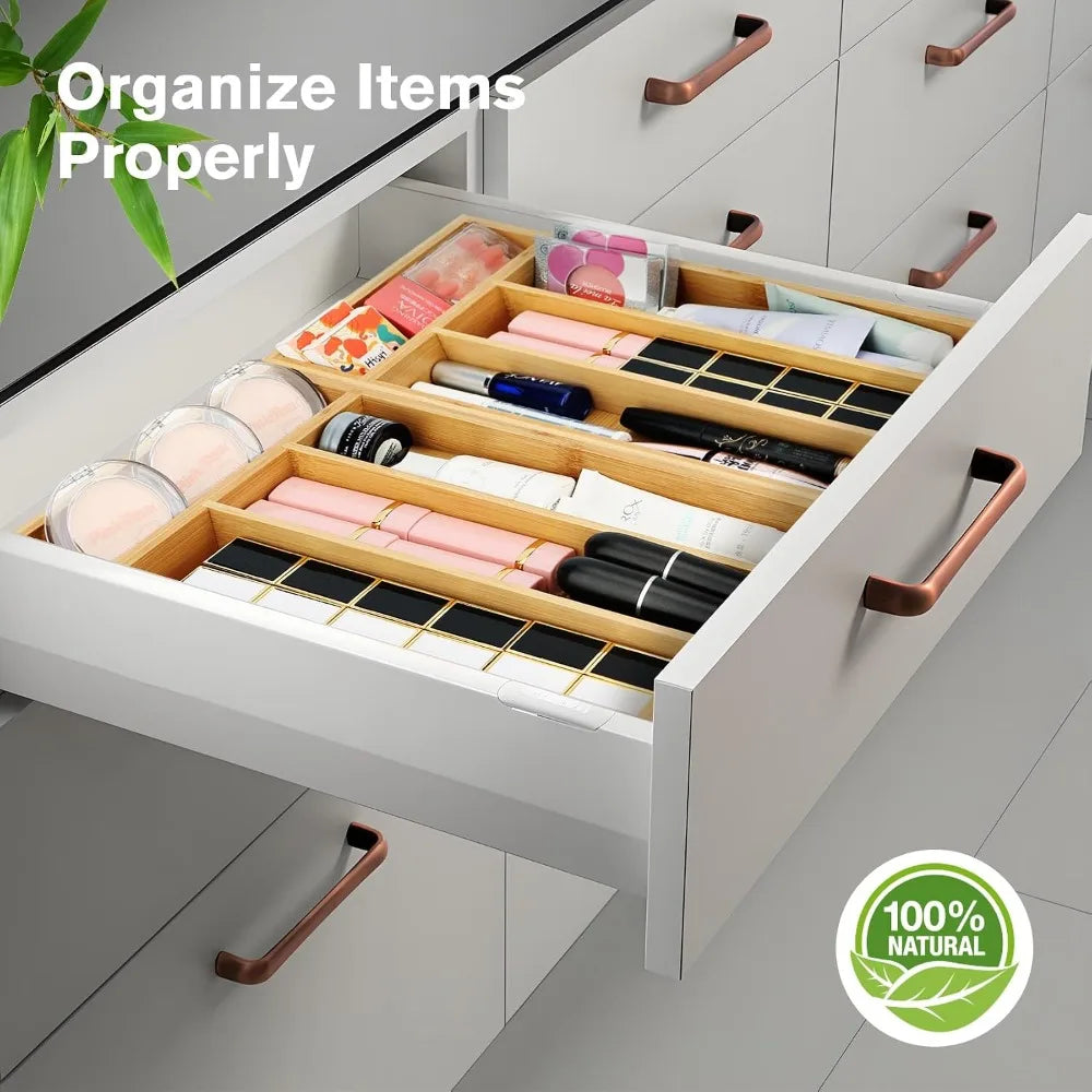 Bamboo Silverware Drawer Organizer With Grooved Dividers
