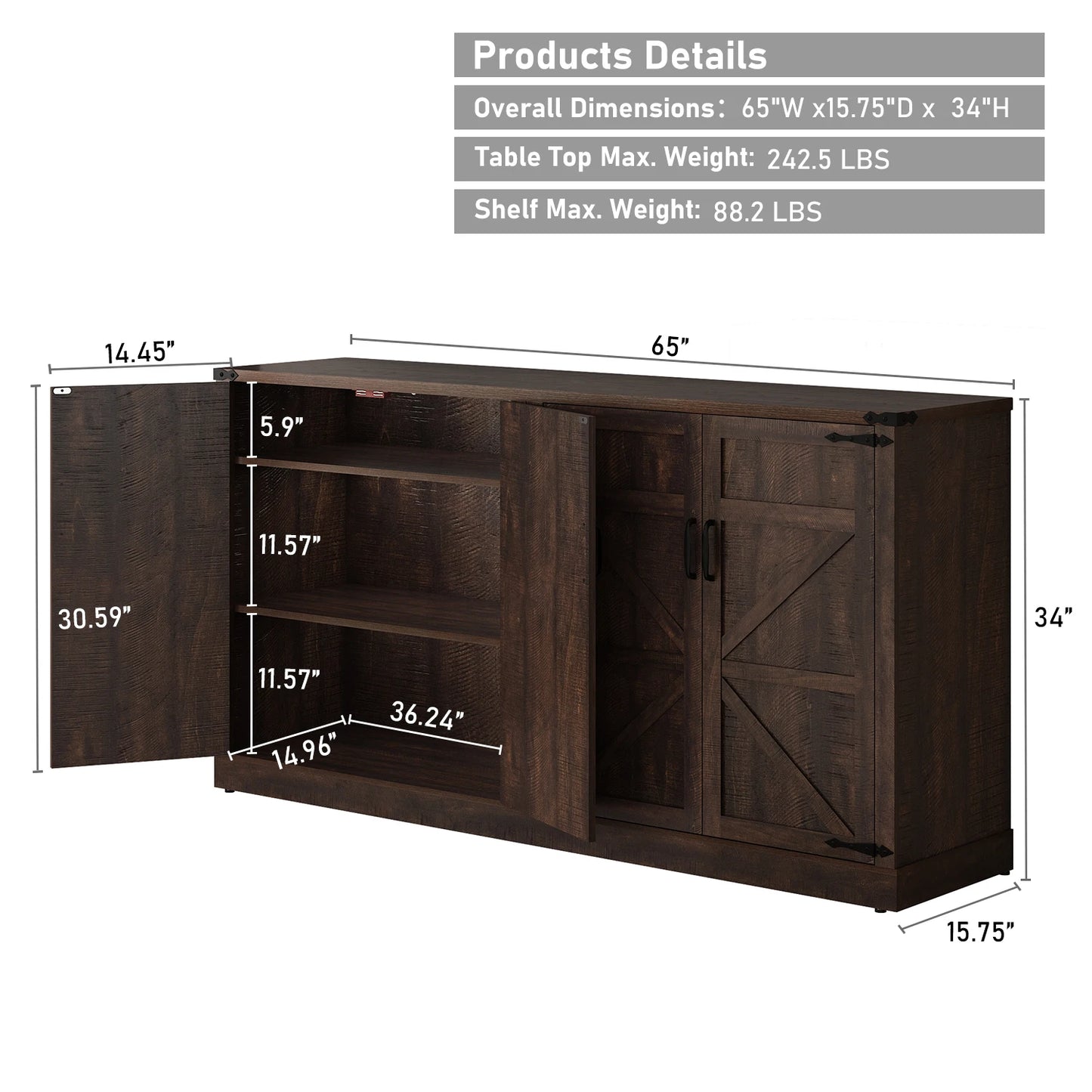 Buffet Cabinet Coffee Bar Cabinet with Drawers & Doors Farmhouse Kitchen Buffet Sideboard Cabinet for Living Room Kitchen