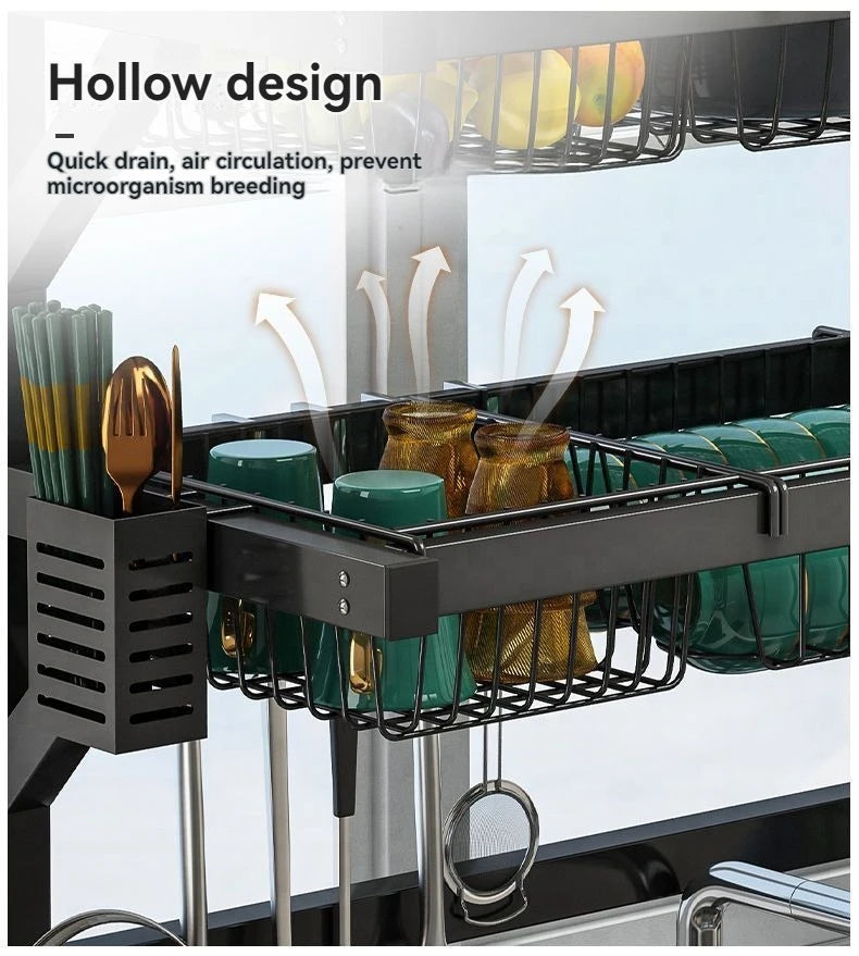 Over-Sink Dish Drying Rack With Utensil Holder And Adjustable Shelves