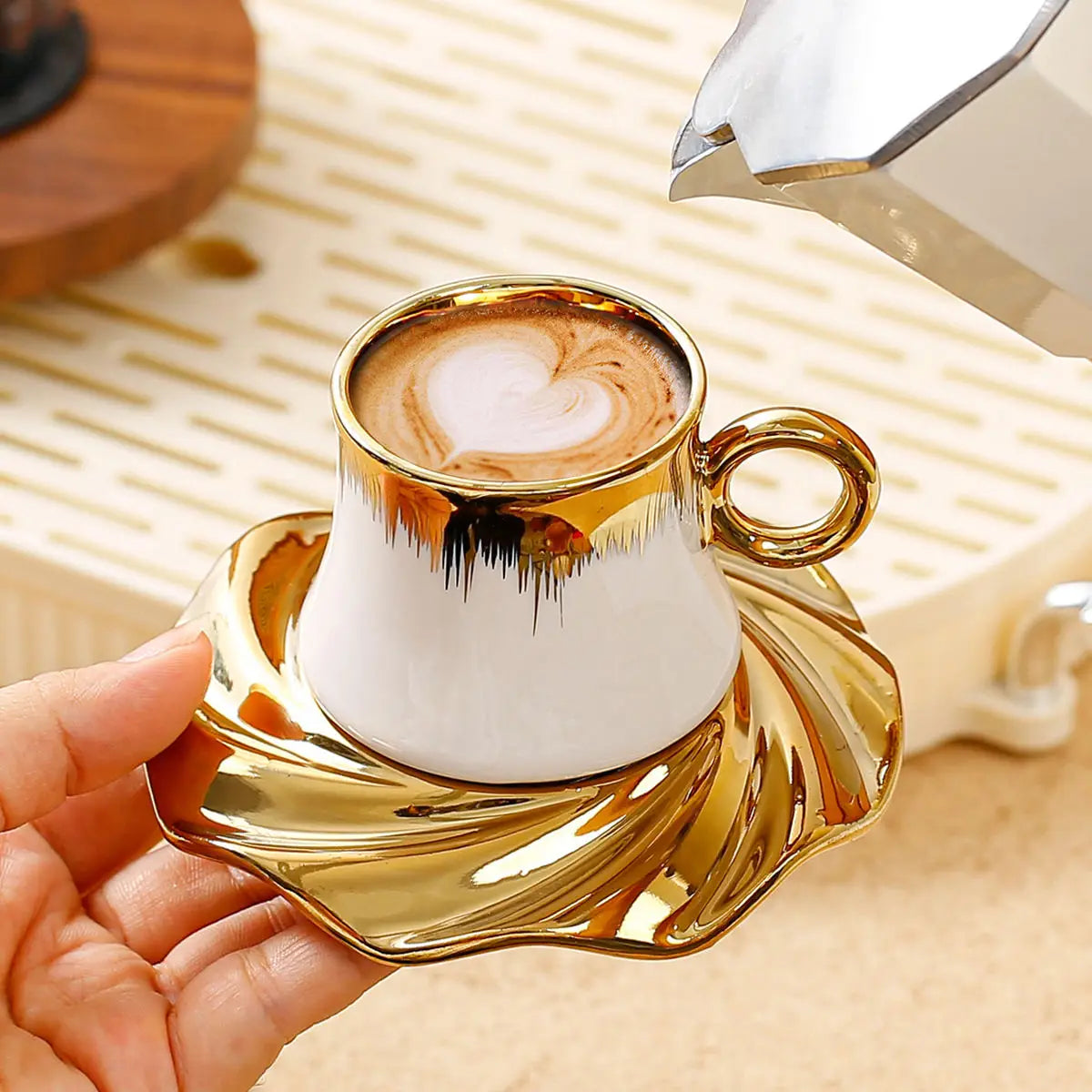 Turkish Coffee Cup Set With Saucers And Tray Luxury Ceramic