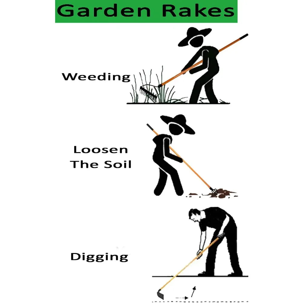 Assorted Garden Rake Set 3-Piece With Hoe And Cultivator
