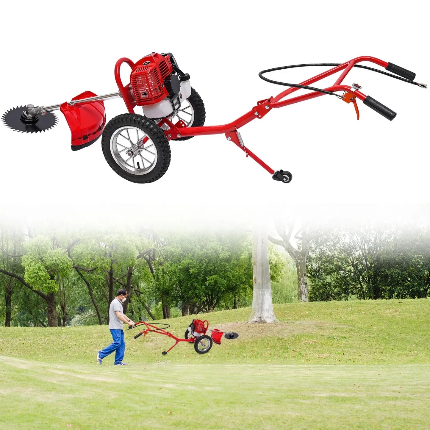 49CC 2 Stroke Gas Lawn Mower, Hand Push Grass Trimmer Weeding Cutter Air Coole for Home Orchards Greenhouses Garden Tool