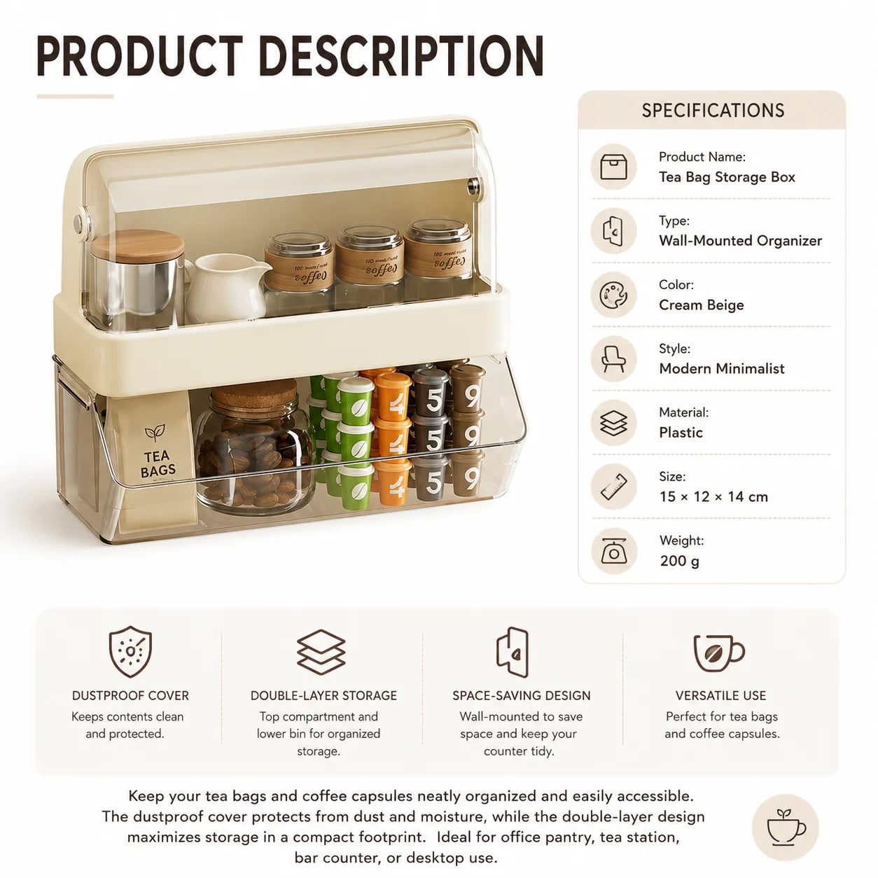Tea Bag Storage Box With Lid Double Layer Organizer Countertop