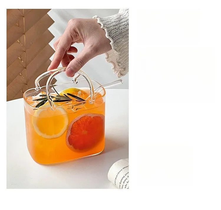 Creative Portable Handbag Glass Cup With Straw Fruit Wine Glass