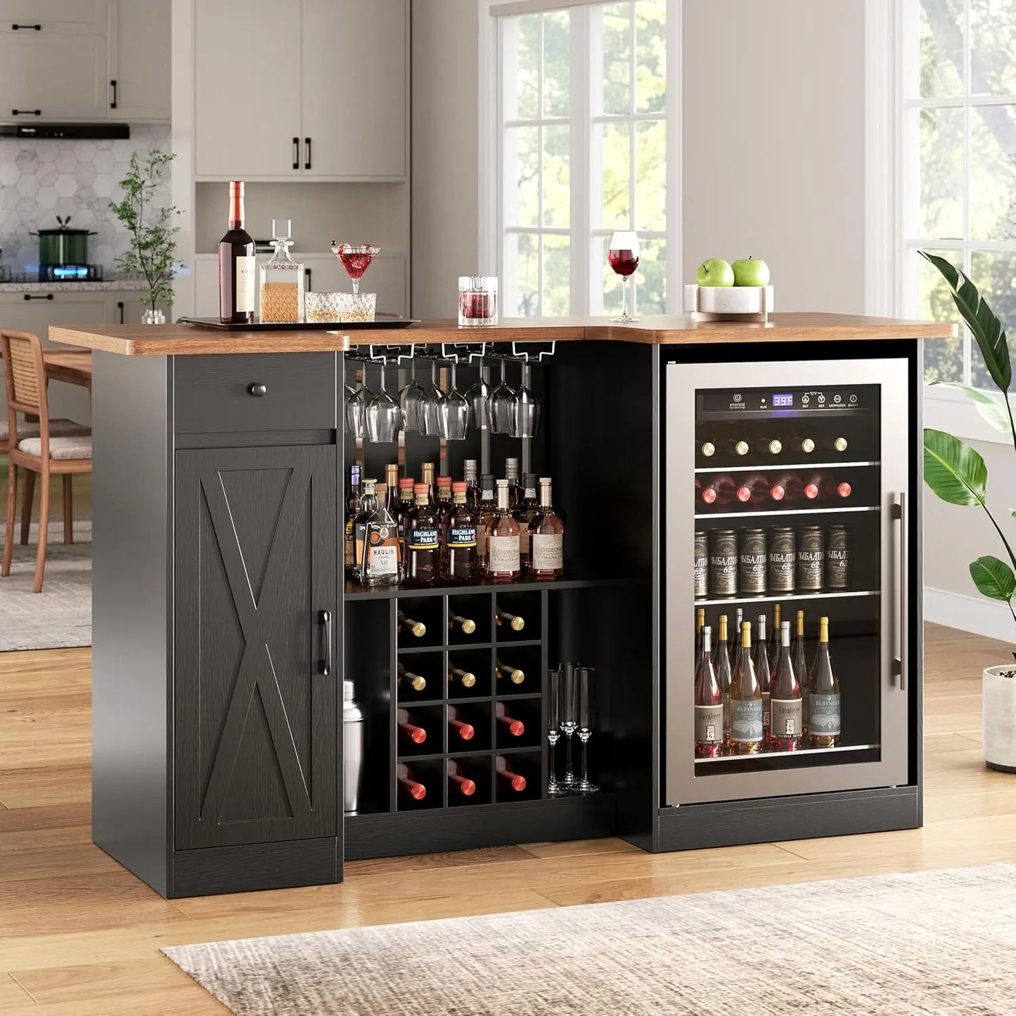 U-Shape Liquor Cabinet With Fridge Space