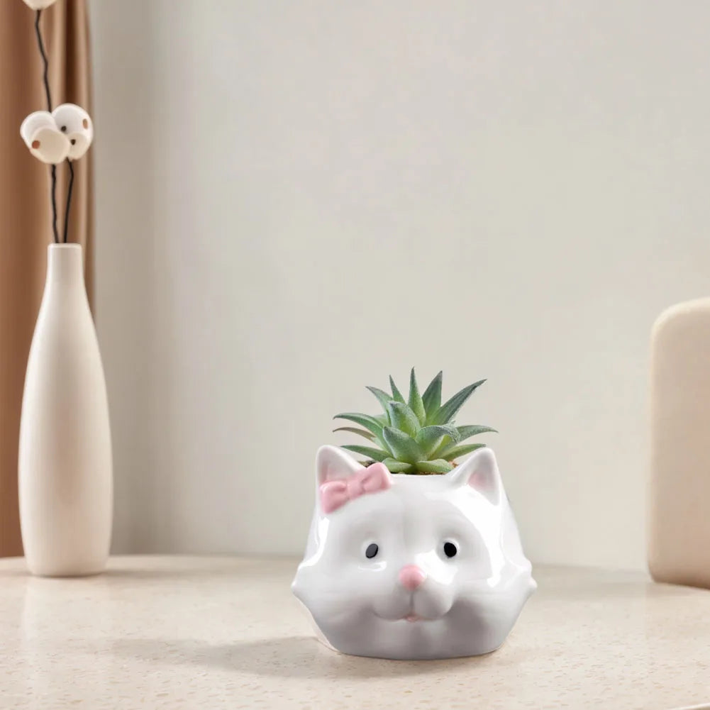 Cat Ceramic Succulent Pot Cartoon Bonsai Pot Decorative Small Plant Holder Multi-Function Flower Planter Pot for Micro Landscape