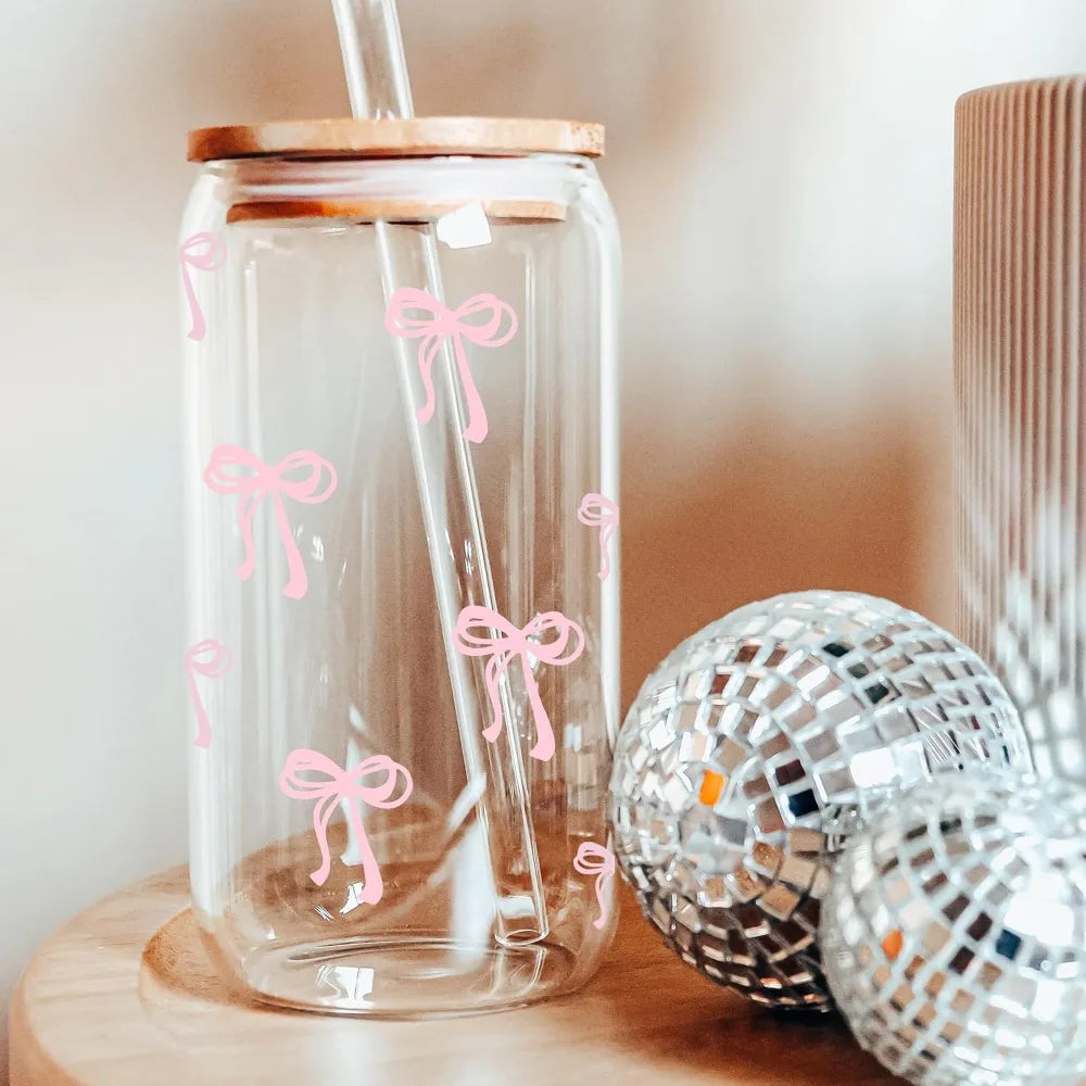 Glass Cup With Lid And Straws Aesthetic Preppy Tumbler Gift