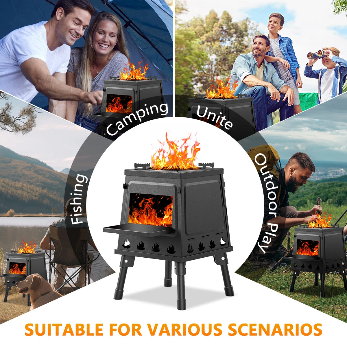 Portable Wood Burning Camp Stove Cast Iron for Outdoor Cooking