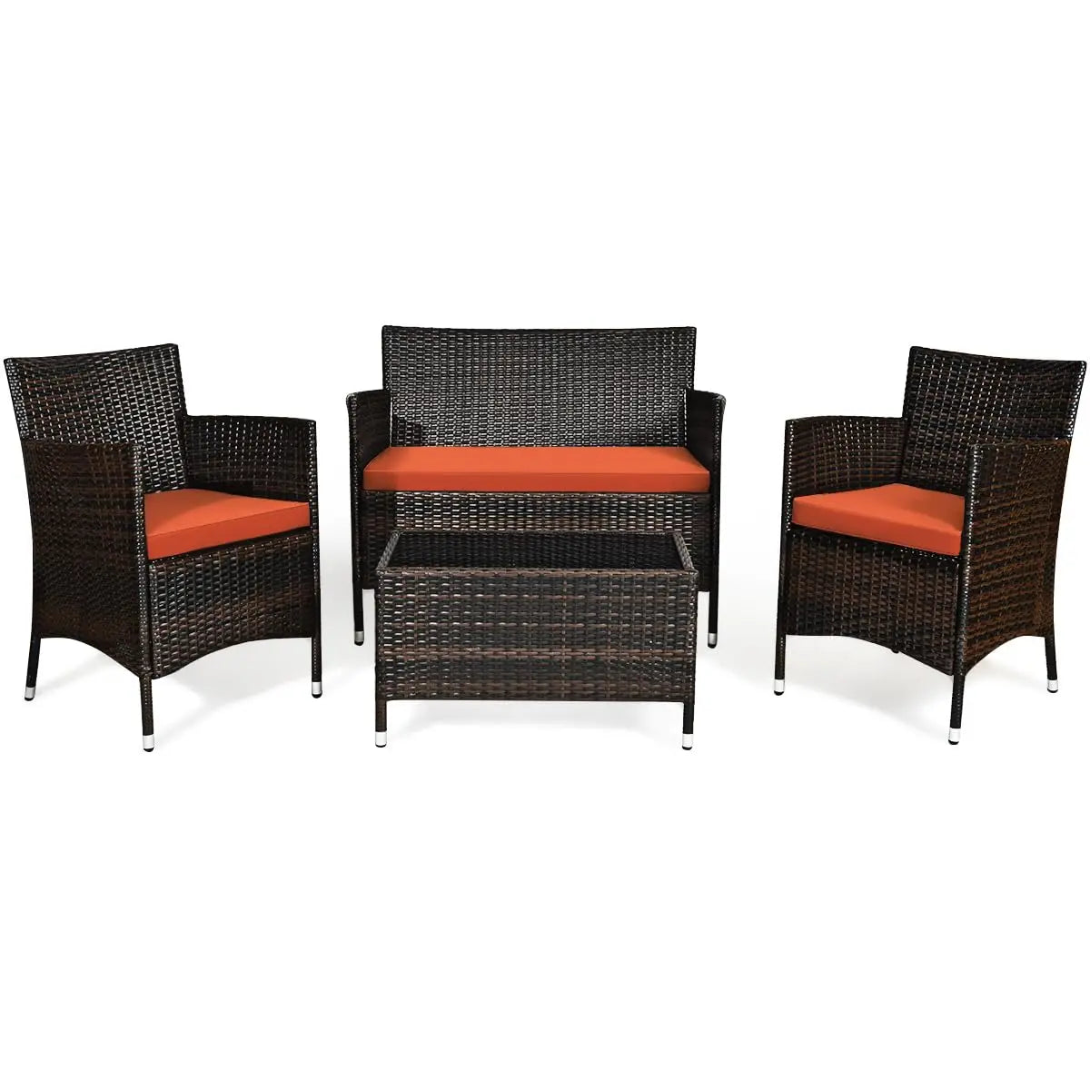 XIAOLANG 4 Piece Rattan Patio Set Outdoor Wicker Conversation Set