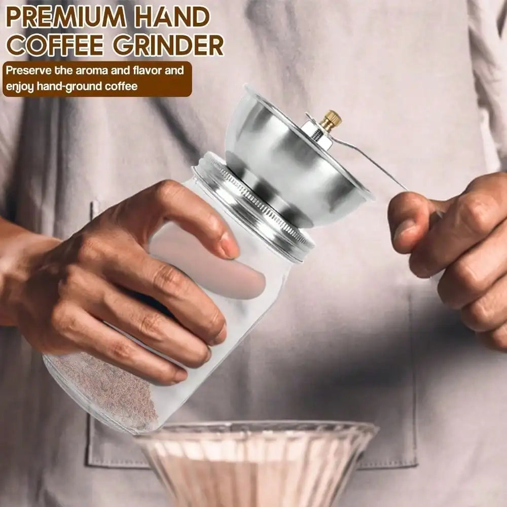 Stainless Steel Manual Coffee Grinder Set, for 70mm Wide-Mouth Mason Jars - A Manual Burr Grinder Perfect for Fresh Coffee, Great for Camping and Home Brewing