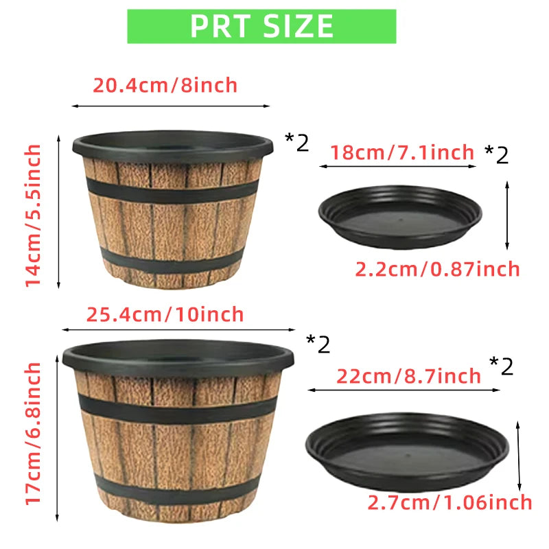 Resin Indoor Flower Planter Barrel Style Plant Pot For Home Garden