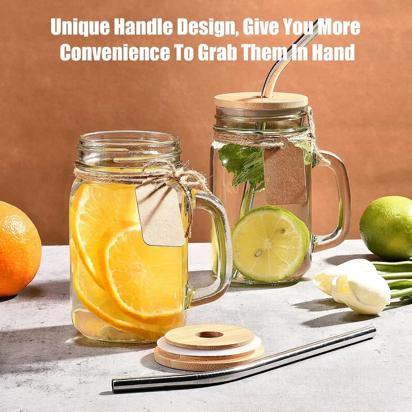Mason Jar Set With Handles Cups Lids Straws 12 Pack