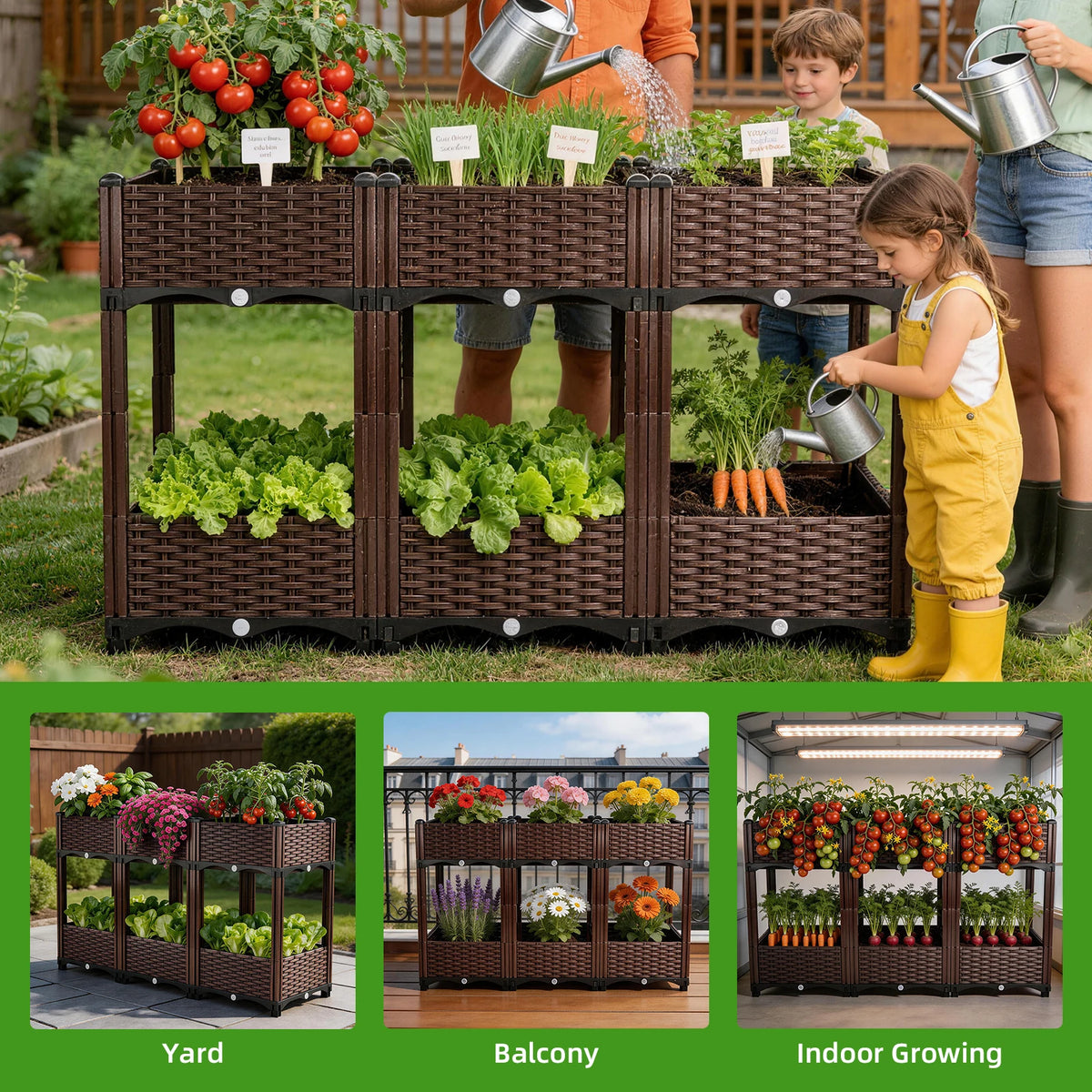 Elevated Raised Garden Bed with Legs 120x70x40 cm Large Divider Planter Box 6 Grid PP Material Outdoor Flower Pot with Drainage Holes Pest Resistant Back Friendly for Garden Patio Balcony Deck Backyard