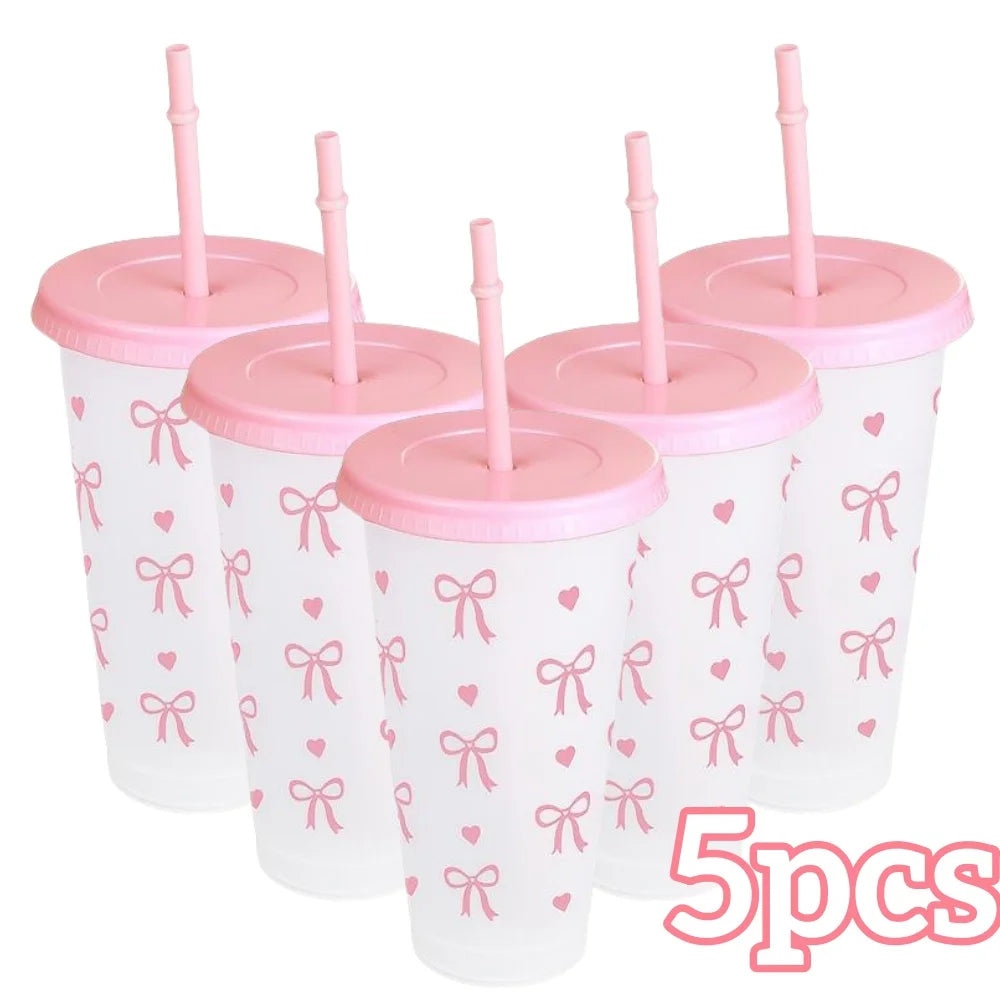 Reusable Cups With Straw And Lid For Cold Drinks Bow