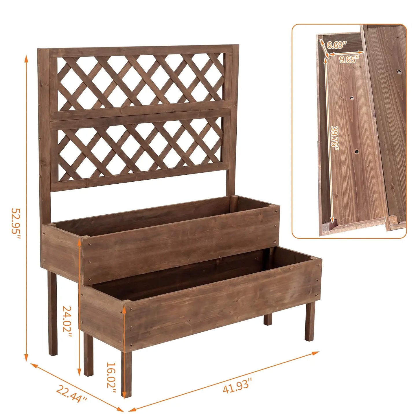 HiMISS Outdoor Wooden Raised Garden Bed With Trellis