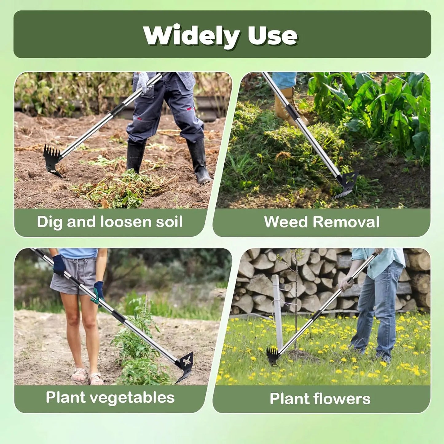 Weed Puller Tool with Long Handle - 60" Manual Weeder Remover Tool, 2 in 1 Hand Weed Rake and Garden Hoe for Gardening, Heavy Duty Uprooting Weeding Pull for Yard, Lawn, Patio and Garden