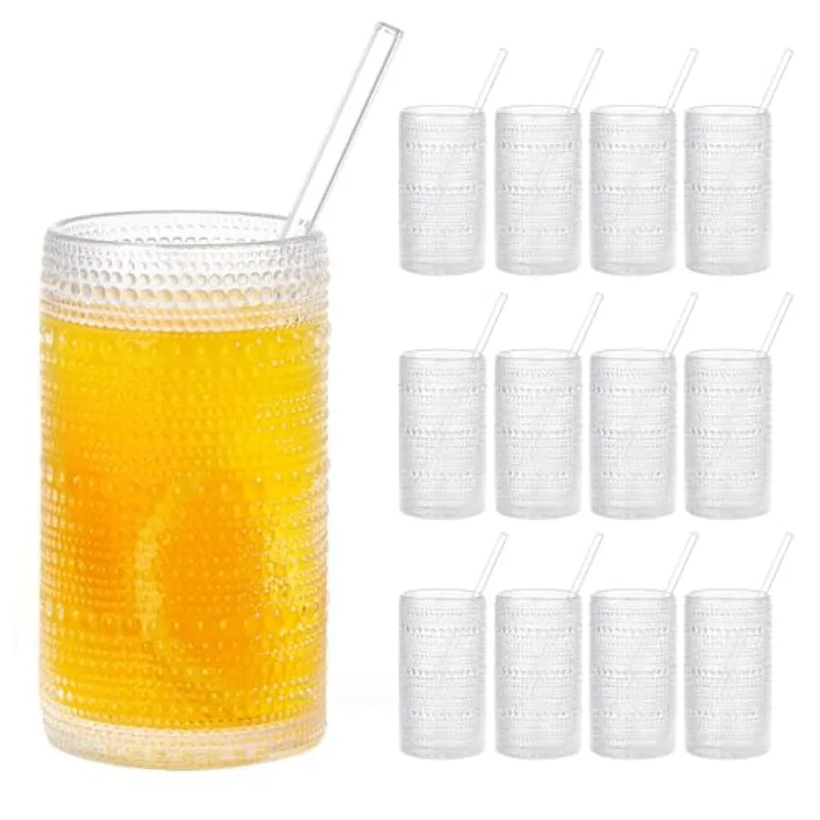 Vintage Hobnail Embossed Highball Drinking Glasses Set of 6
