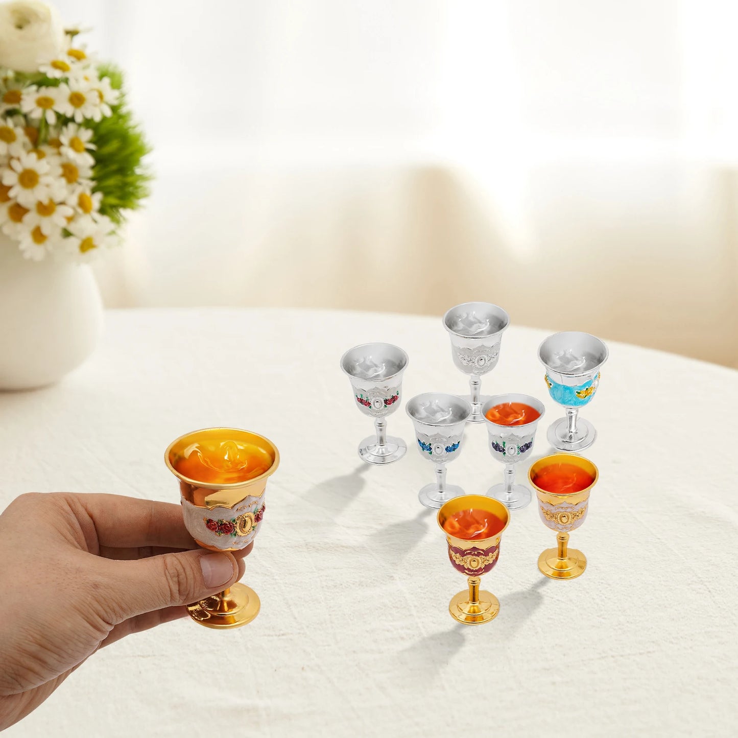 8-Piece Wine Goblet Set With Electroplated Gold And Silver Finish