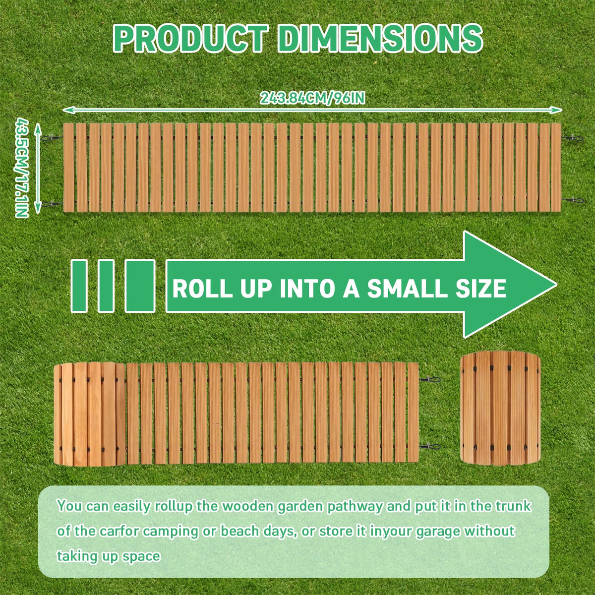 Weather-Resistant Non-SlipWooden Garden Pathway–8FT Roll OutDecorative Walkway,Hardwood Pavers for Backyard/Wedding Party/Garden