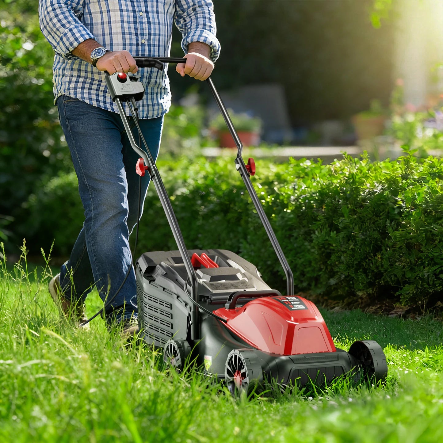 14-Inch Corded Electric Lawn Mower, 11 Amp 3650RPM 2IN1 Mulching & 25L Collection Bag, Push Mower with 3-Position Cutting Height, Lightweight Electric Mower for Residential Yards