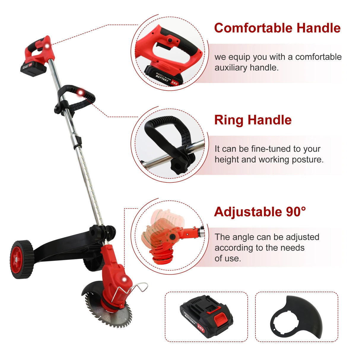 Cordless Weed Trimmer Electric Edger 21V one/Two 5C 1.5Ah Lithium Battery US Charger Ideal Handheld for Lawn Care Garden Work