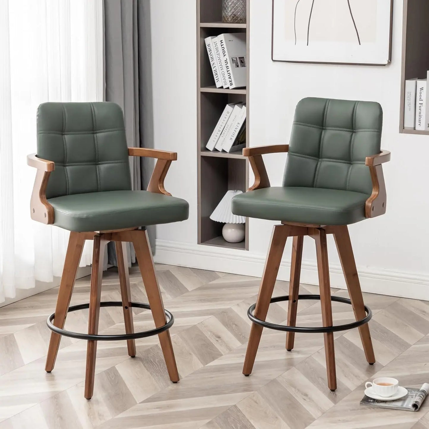 Guangbai Black Bar Stools Set of 2 Modern Leather Chairs