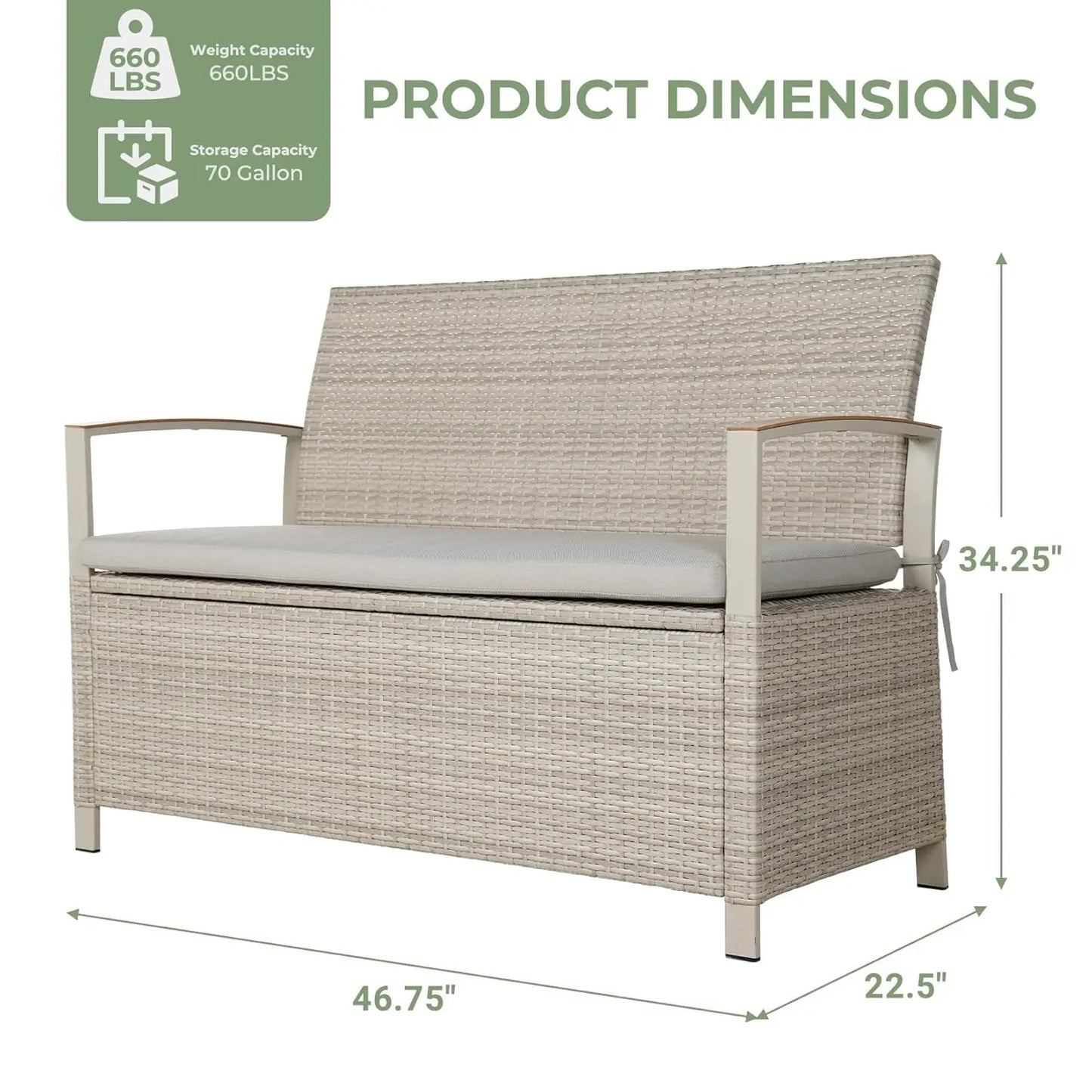 Outdoor Storage Bench Wicker Deck Box Water Resistant Cushion