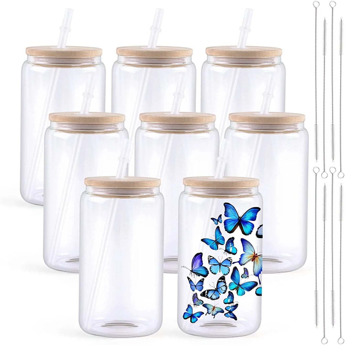 HTVRONT Glass Sublimation Tumblers with Bamboo Lids