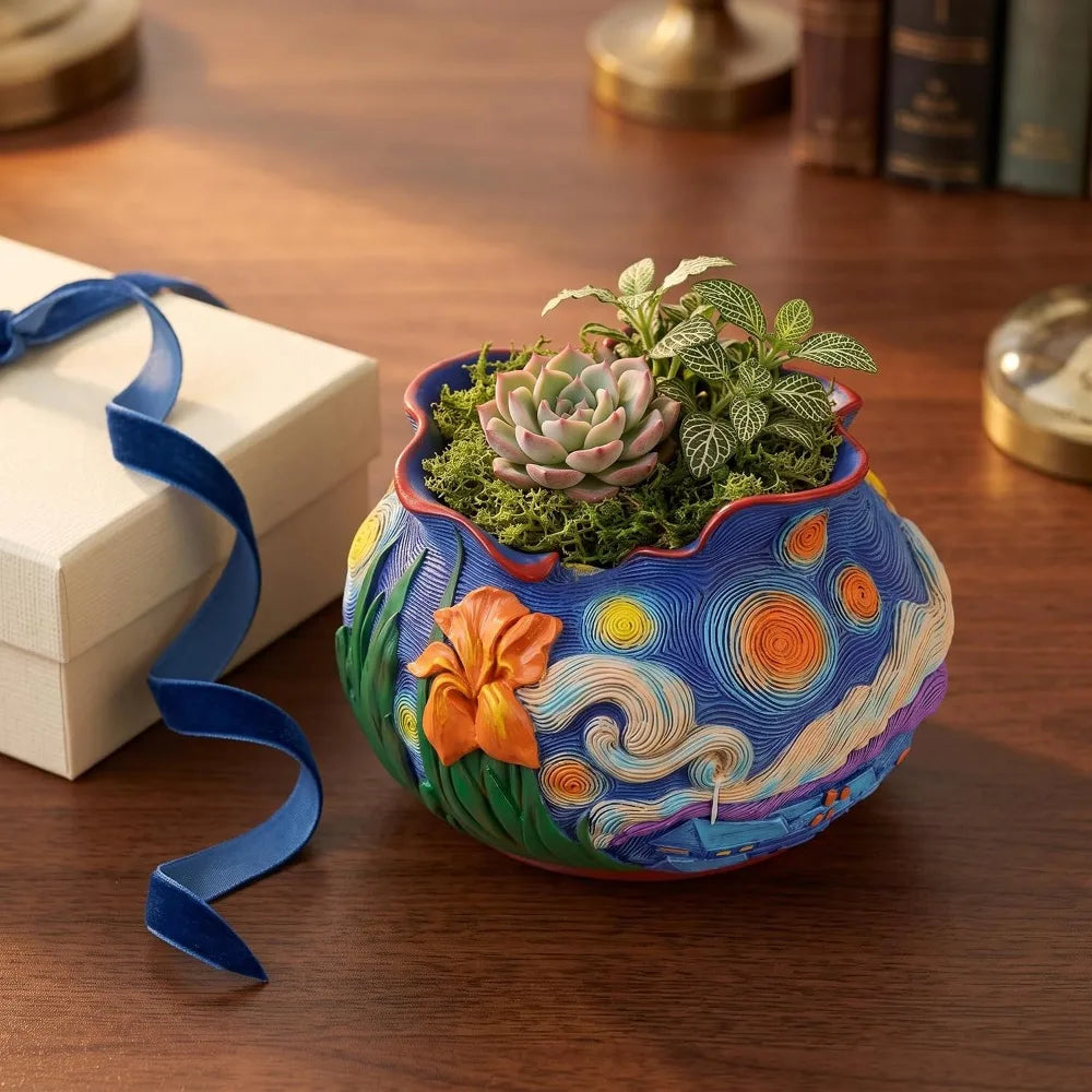 Van Gogh Starry Night Planter Resin Pot For Succulents