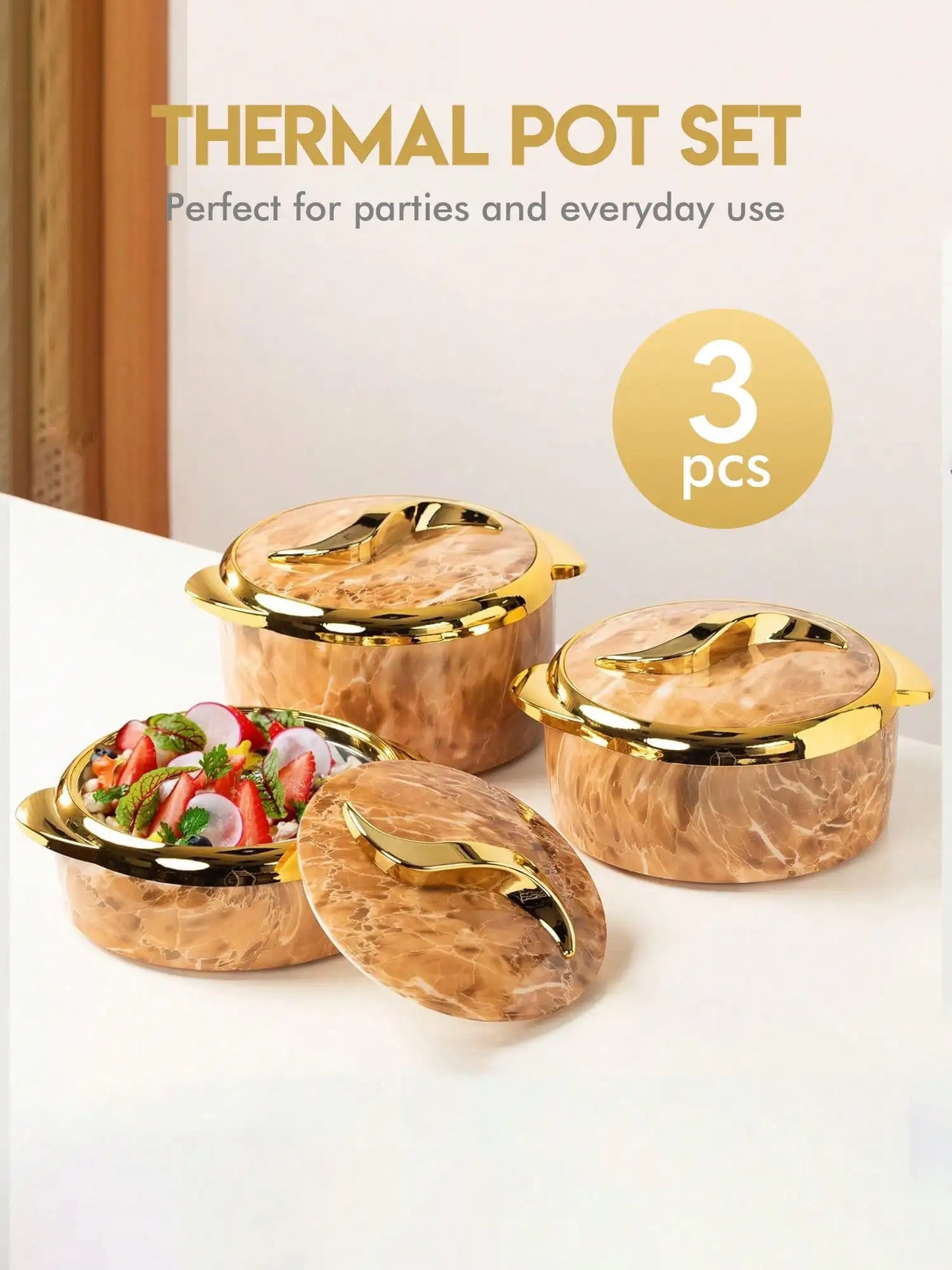 Three-Piece Food Warmer Set With Lids in Stainless Steel